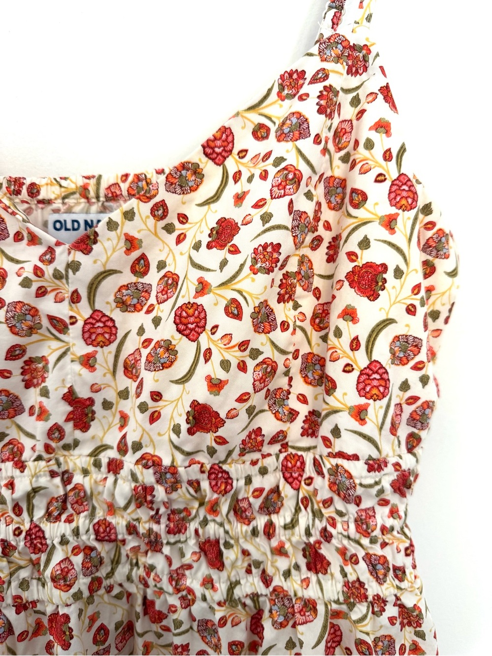 Old Navy Cream Sundress with Red, Deep Orange & Green Floral Print w/ pockets
